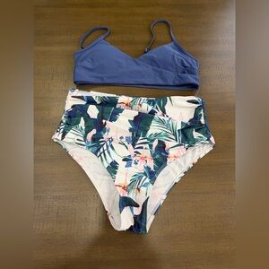 SHEIN Blue Bikini Top L and ViViFashion Floral High-Waisted Bikini Bottom L